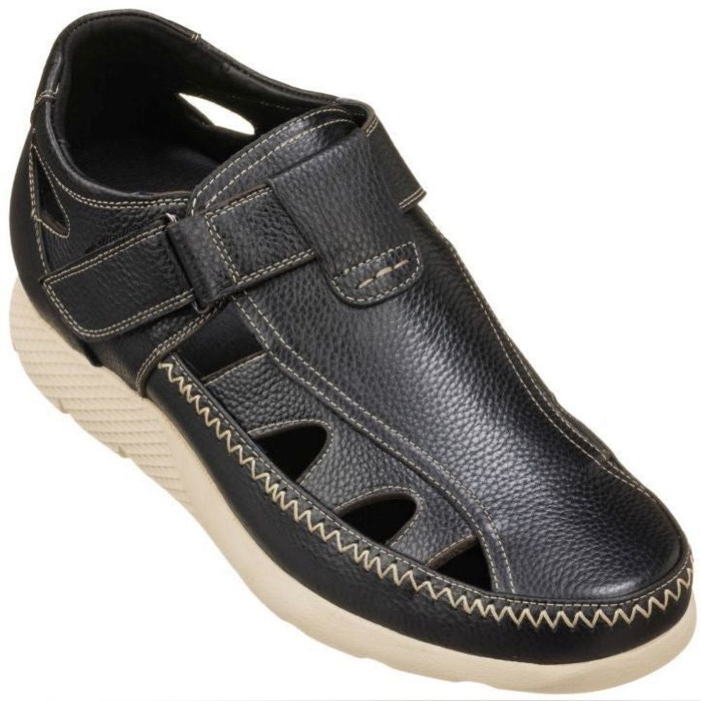 CALTO - K2132 - 2.8 Inches Taller (Black) Fisherman Sandal Size 7.5 NIB